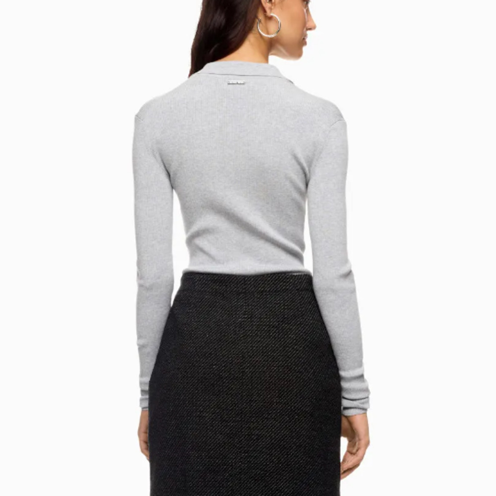 Michael Kors Gray Polo Sweater LARGE Fitted Cardigan Preppy Silk Cotton $300 - Picture 3 of 11